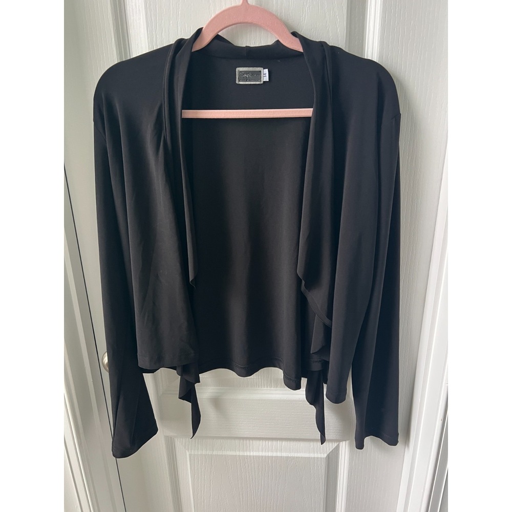 Sympli Black Open Front Drapey‎ Cardigan Top Minimalist Lagenlook Size 14